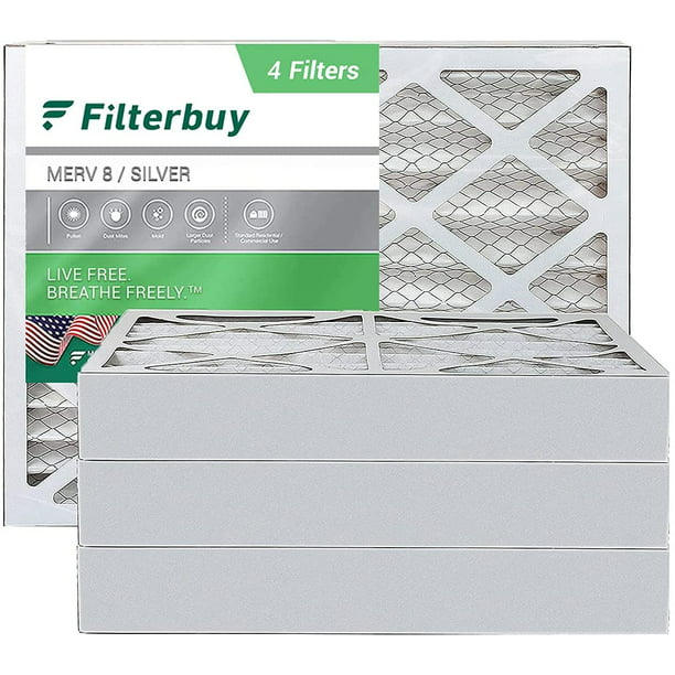 Pack of 4 Filters 16x20x4 Silver FilterBuy 16x20x4 MERV 8 Pleated AC Furnace Air Filter, 